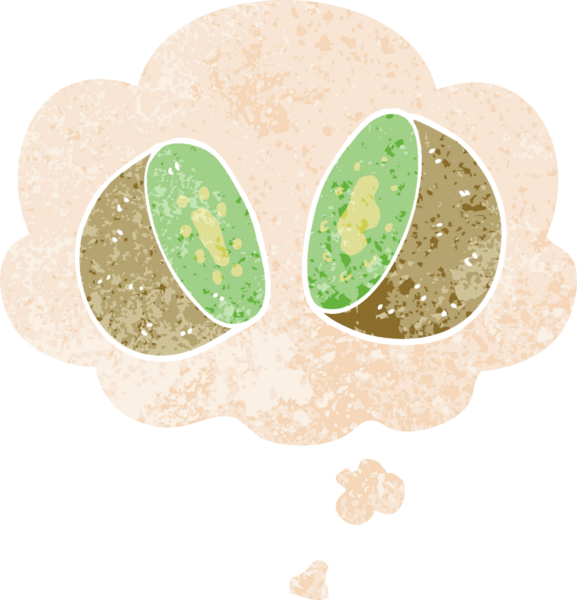 Düşünce baloncuğu ile çizgi film kivi grunge sıkıntılı retro desen tarzı bir insan tarafından çizilmiş