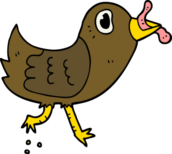 Bir insan tarafından çizilmiş solucanlı çizgi film kuşu.