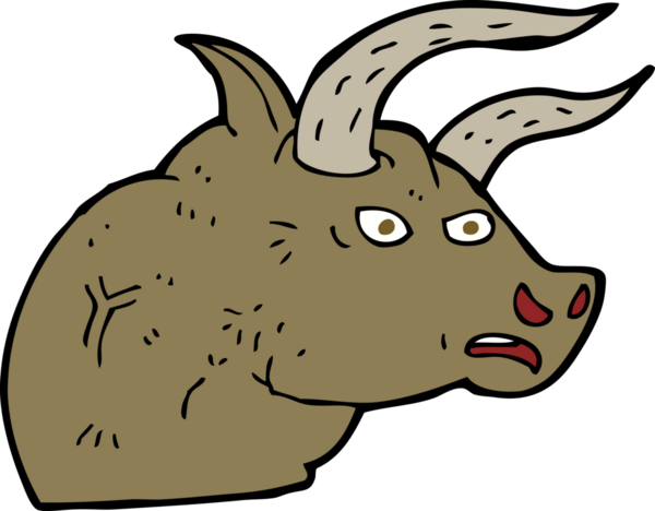 Bir insan tarafından çizilmiş kızgın bir boğa kafası.