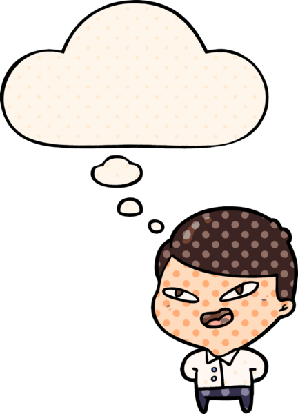 Çizgi roman tarzında bir insan tarafından çizilmiş düşünce balonu olan mutlu bir iş adamı.
