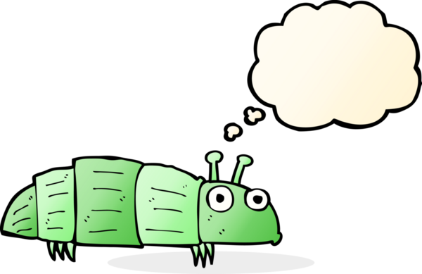 Bir insan tarafından çizilmiş düşünce baloncuklu çizgi film böceği