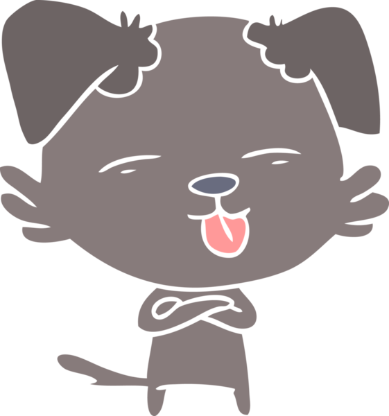 Bir insan tarafından çizilmiş düz renkli çizgi film köpeği.