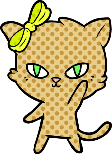 Bir insan tarafından çizilmiş sevimli çizgi film kedisi.