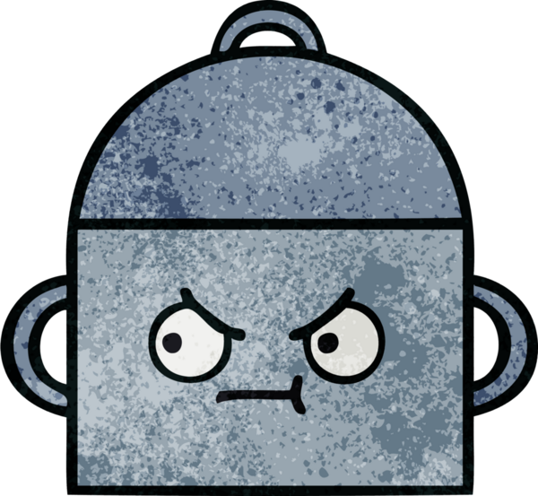 Bir insan tarafından çizilmiş yemek tenceresinin retro grunge desenli karikatürü