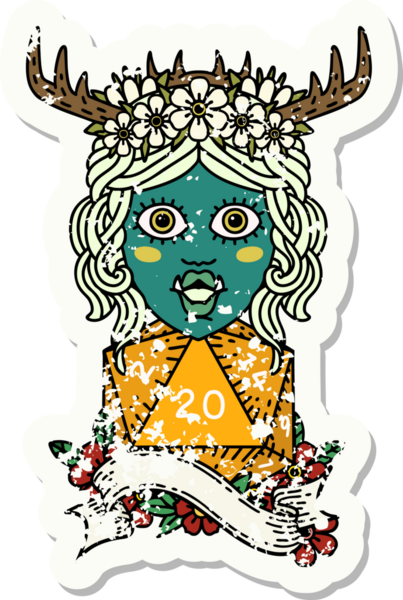 Retro Dövme Biçimli Ork karakteri bir insan tarafından çizilmiş 20 zar ile