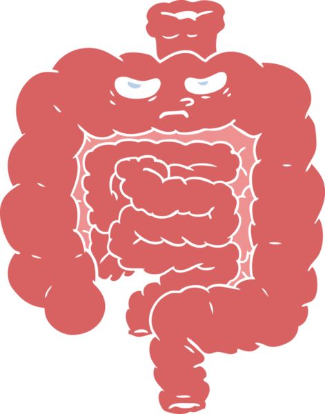 Bir insan tarafından çizilmiş düz renkli karikatür bağırsakları.