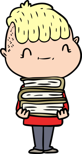 Bir insan tarafından çizilmiş kitapları olan çizgi film dostu bir çocuk.