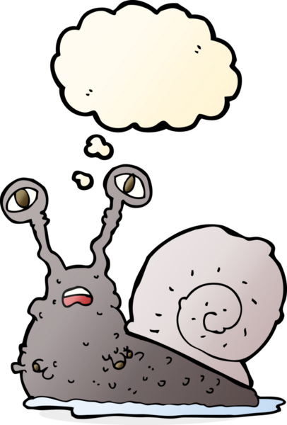 Bir insan tarafından çizilmiş düşünce balonlu iğrenç bir salyangoz.