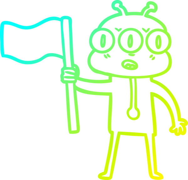 Bir insan tarafından çizilmiş üç gözlü uzaylı bayrağının soğuk eğim çizgisi.