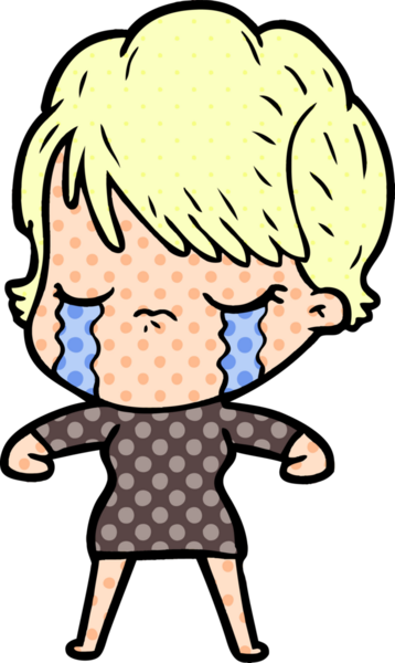 Bir insan tarafından çizilmiş ağlayan çizgi film kadını.