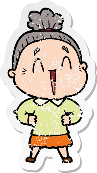 Bir insan tarafından çizilmiş mutlu, yaşlı bir kadının sıkıntılı çıkartması.