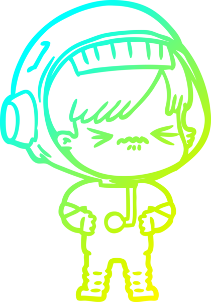 Bir insan tarafından çizilmiş soğuk gradyan çizgili astronot kadın çizimi.