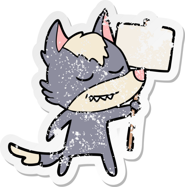 Bir insan tarafından çizilmiş boş tabelalı dost bir kurdun sıkıntılı çıkartması.