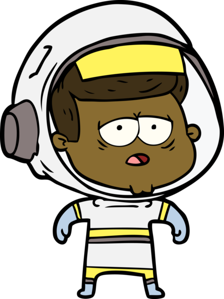 Bir insan tarafından çizilmiş yorgun astronot çizgi filmi.