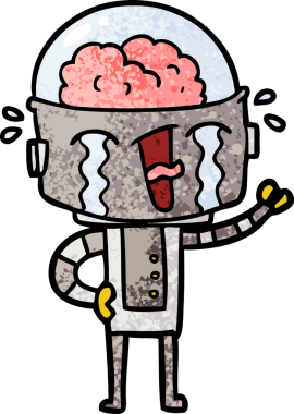 Bir insan tarafından çizilmiş ağlayan robot çizgi film.