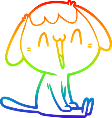 Bir insan tarafından çizilmiş gülen bir köpeğin çizdiği gökkuşağı gradyanı çizimi