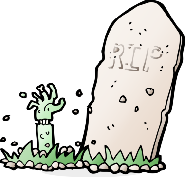 Bir insan tarafından çizilmiş bir mezardan yükselen zombi çizgi filmi.