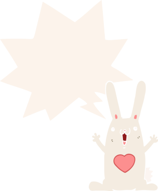 Çizgi film tavşanı konuşma baloncuğuna aşık bir insan tarafından çizilmiş.