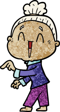 Bir insan tarafından çizilmiş mutlu yaşlı kadın çizgi filmi.