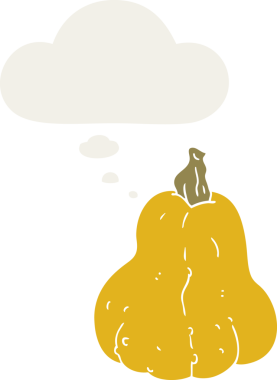 Düşünce baloncuklu çizgi film kabağı insan tarafından çizilmiş.