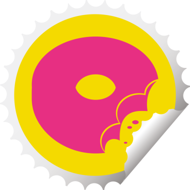 Isırılmış çörek grafik vektörü dairesel soyma etiketi bir insan tarafından çizilmiş.