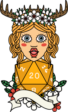 Retro Dövme Tarzı İnsan Druid Bir insan tarafından çizilmiş doğal yirmi zar ile