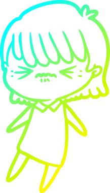 Bir insan tarafından çizilmiş, soğuk bir çizgi film kızı çizimi.