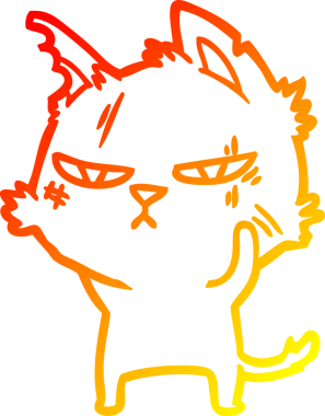 Bir insan tarafından çizilmiş sert bir çizgi film kedisinin sıcak çizgi çizimi