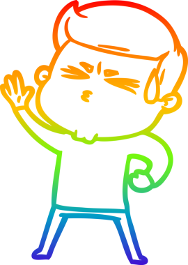 Bir insan tarafından çizilmiş terleyen bir çizgi film karakterinin çizimi.