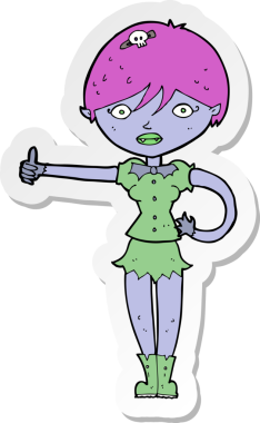 Bir insan tarafından çizilmiş işaret veren vampir bir kızın çıkartması.