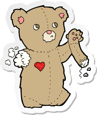 Bir insan tarafından çizilmiş kollu oyuncak ayının çıkartması.