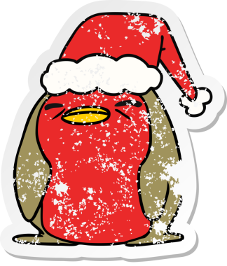 Bir insan tarafından çizilmiş Kawaii Robin 'in sıkıntılı Noel çıkartması.