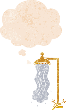 Düşünce baloncuklu çizgi film duşu grunge sıkıntılı retro dokuma tarzı bir insan tarafından çizilmiş