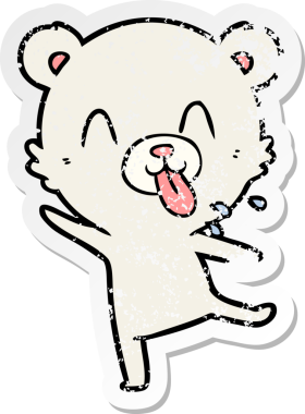 Bir insan tarafından çizilmiş dilden çıkmış kaba bir kutup ayısının sıkıntılı çıkartması.