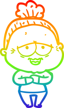 Gökkuşağı gradyan çizgi çizimi Bir insan tarafından çizilmiş mutlu yaşlı kadın