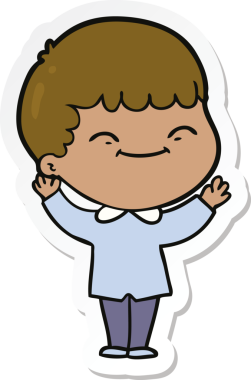 Bir insan tarafından çizilmiş mutlu bir çocuğun çıkartması.