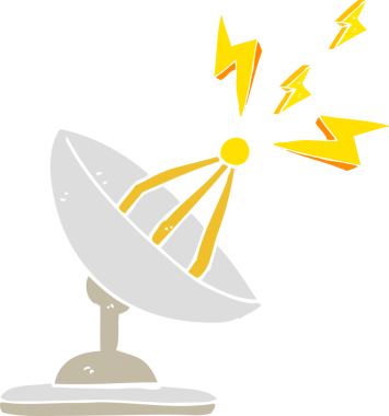 Bir insan tarafından çizilmiş uydu anteninin düz renk çizimi