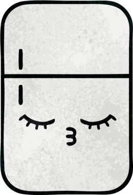 Bir insan tarafından çizilmiş buzdolabının retro grunge desenli karikatürü.