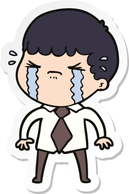 Bir insan tarafından çizilmiş, ağlayan bir çizgi film karakterinin çıkartması.