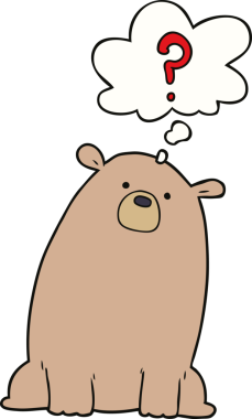 Bir insan tarafından çizilmiş düşünce baloncuğu olan meraklı bir ayı.