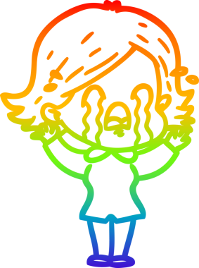 Gökkuşağı gradyan çizimi bir insan tarafından çizilmiş ağlayan bir çizgi kadın çizimi