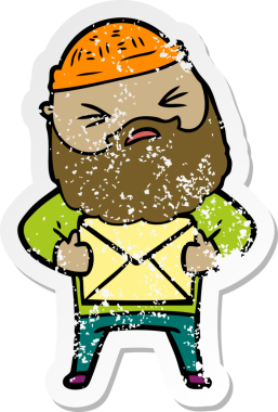 Bir insan tarafından çizilmiş sakallı bir çizgi film karakterinin sıkıntılı çıkartması.