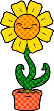 Bir insan tarafından çizilmiş mutlu karikatür çiçeği.