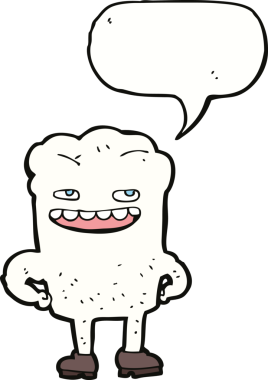 Bir insan tarafından çizilmiş konuşma balonlu çizgi film dişleri.