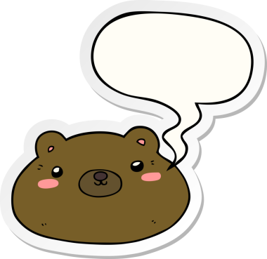 Bir insan tarafından çizilmiş baloncuk çıkartmalı çizgi film ayısı.