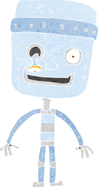 Bir insan tarafından çizilmiş komik robot.