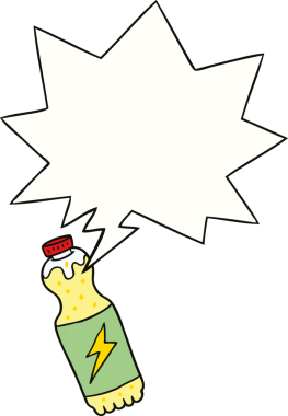 Bir insan tarafından çizilmiş konuşma baloncuklu gazoz şişesi.