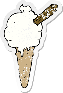 Konuşma balonlu çizgi film dondurması bir insan tarafından çizilmiş sıkıntılı eski bir çıkartma