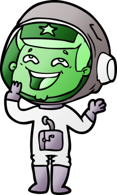 Bir insan tarafından çizilmiş gülen astronot çizgi filmi.