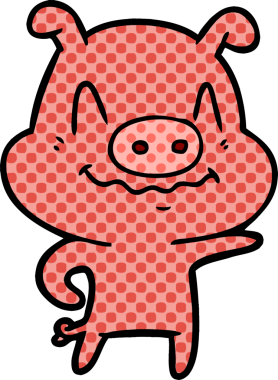 Bir insan tarafından çizilmiş sinirli çizgi film domuzu.